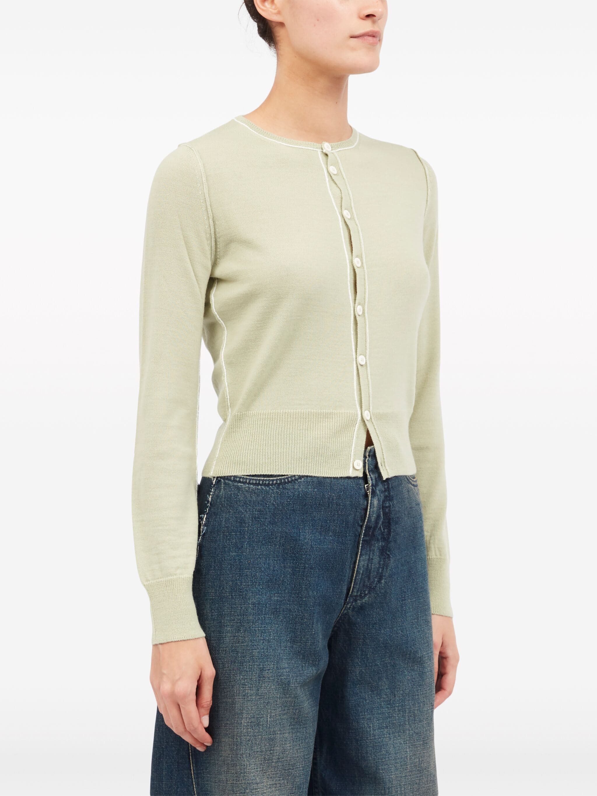 Mm6 Maison Margiela Raised-seam Fine-knit Cardigan In Green