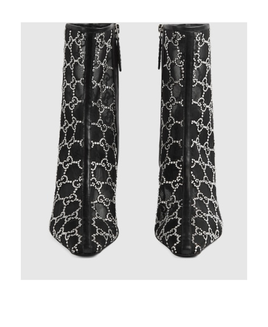 Gucci Gg Crystals-embellished Pointed-toe Ankle Boots In Black