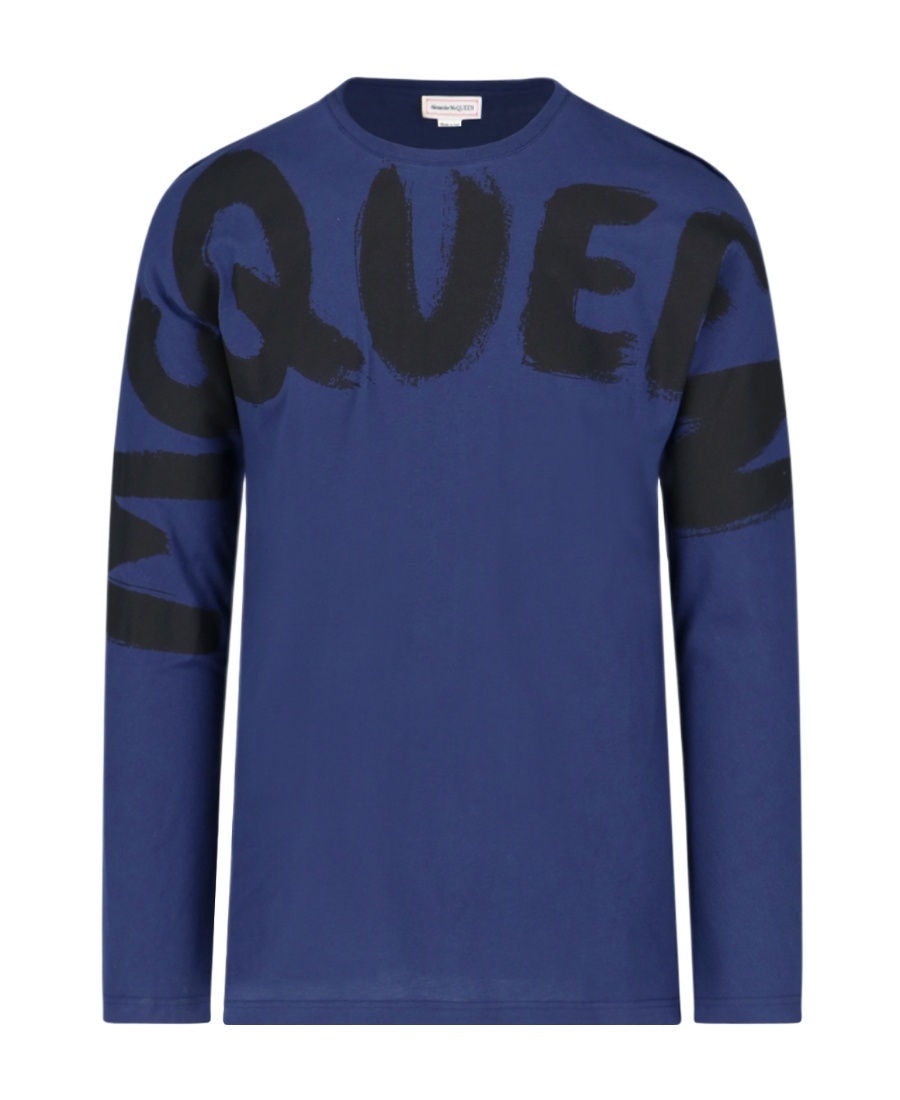 Alexander Mcqueen Graffiti Logo-print Cotton T-shirt In Blue