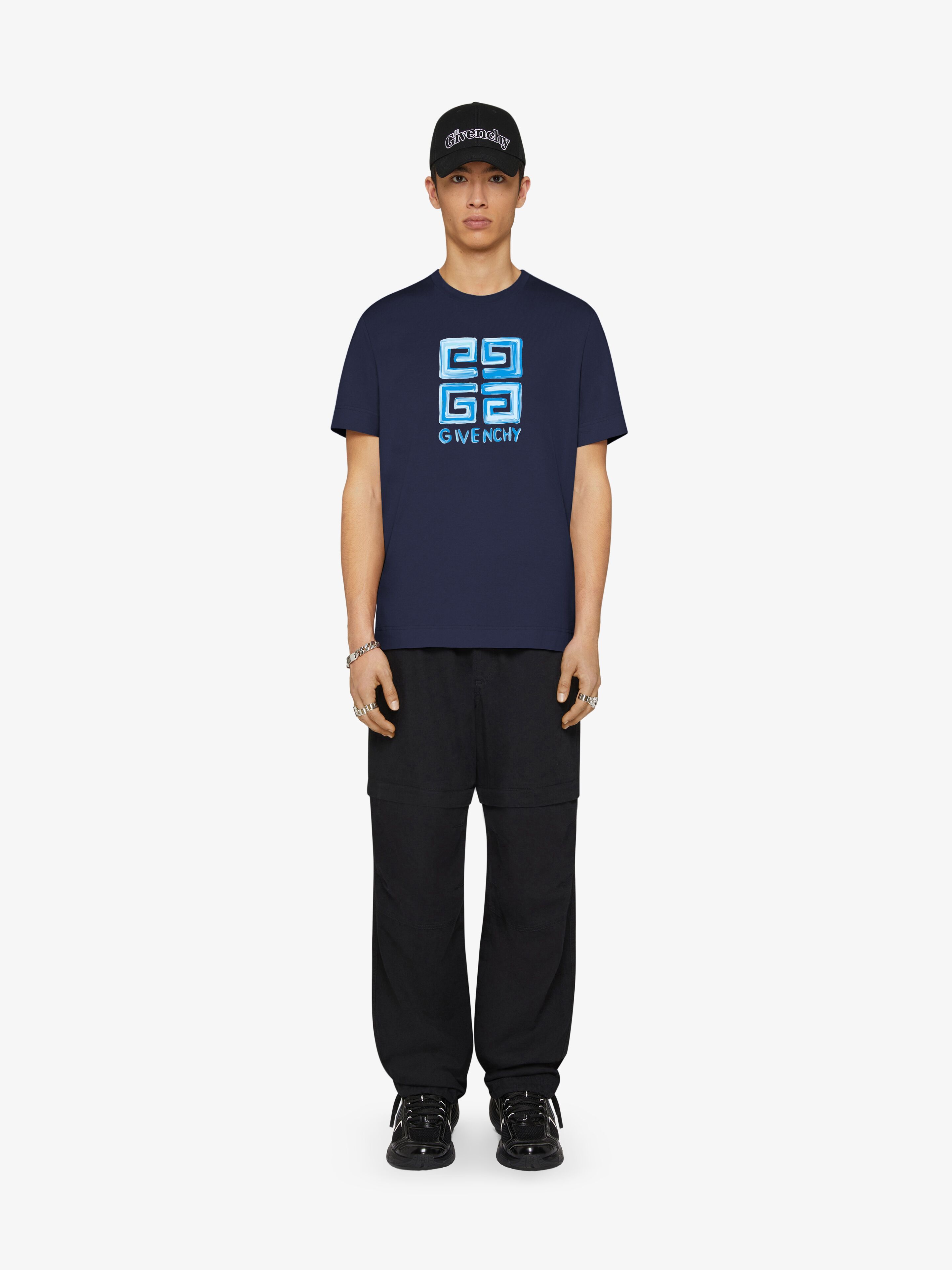 Givenchy 4g Multicolor Slim Fit T-shirt In Cotton In Blue