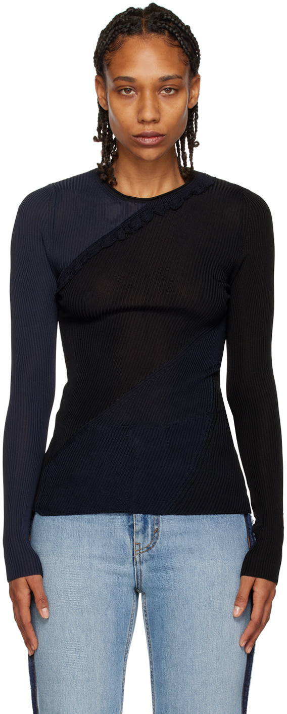 VICTORIA BECKHAM SPIRAL RIBBED-KNIT TOP