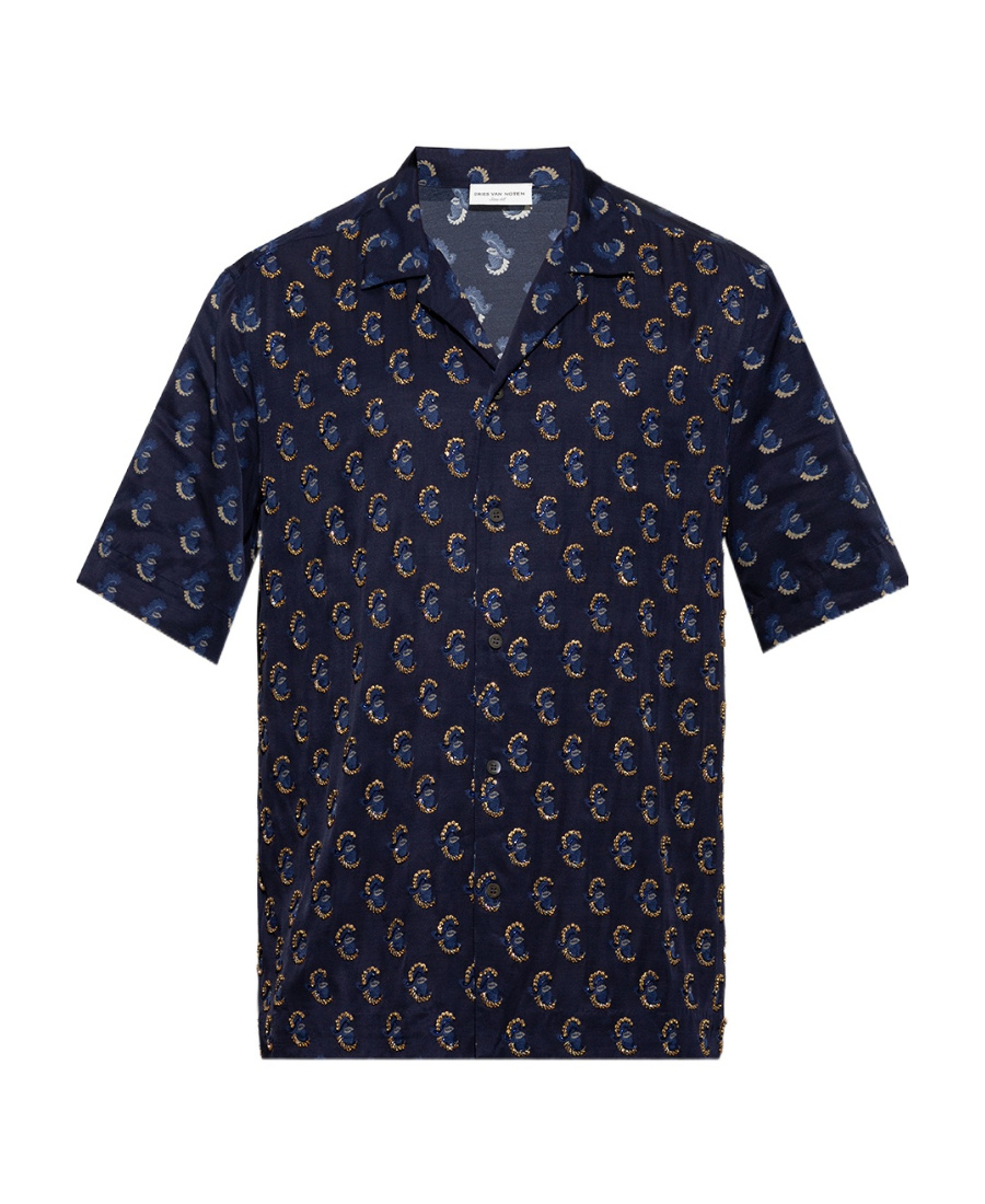 Dries Van Noten Carltone Camp-collar Embellished Voile Shirt In Black