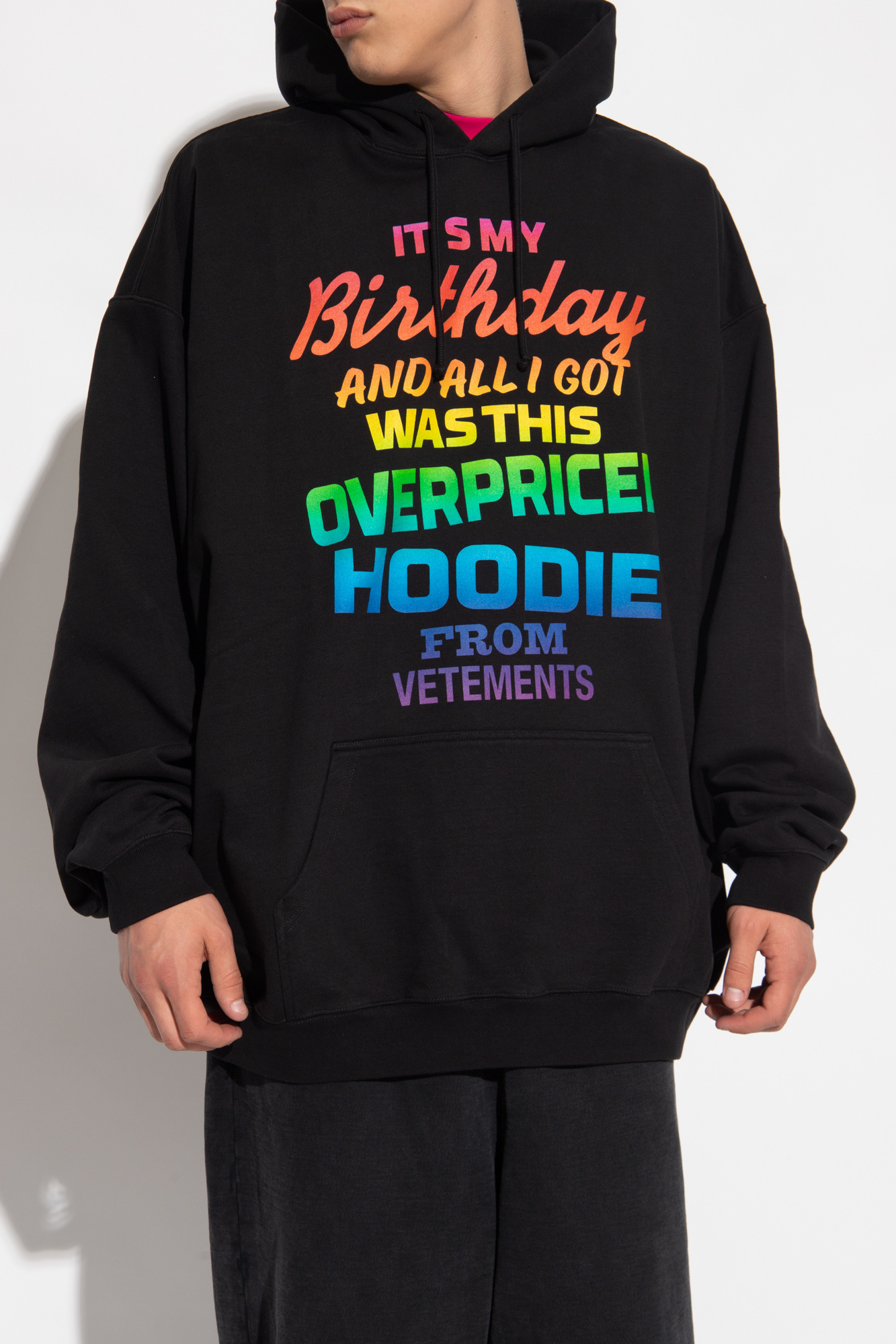 Vetements Rainbow Text-print Hoodie In Black