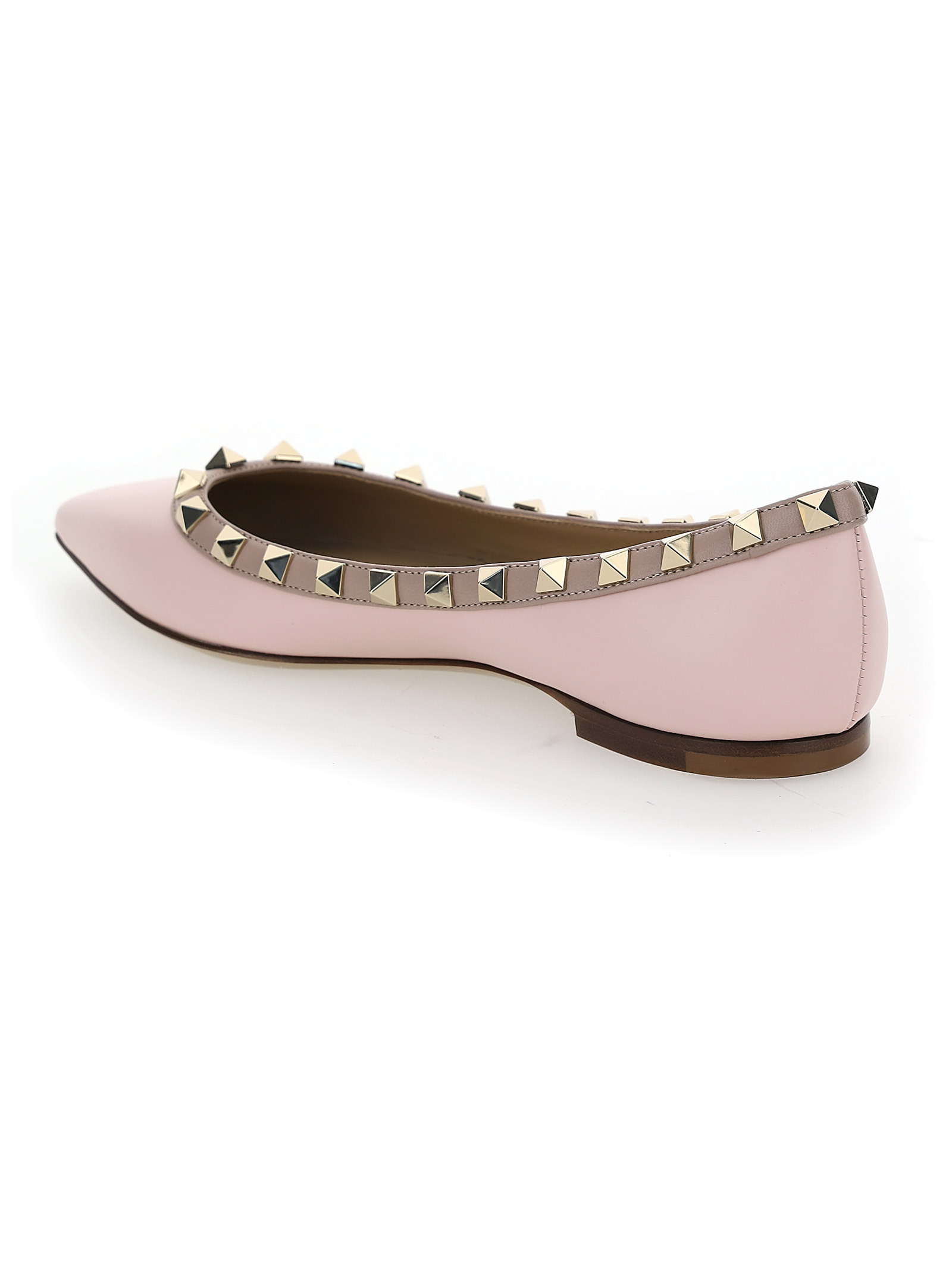 Valentino Pointed Toe Studded Trim Ballerina Shoes In Pink