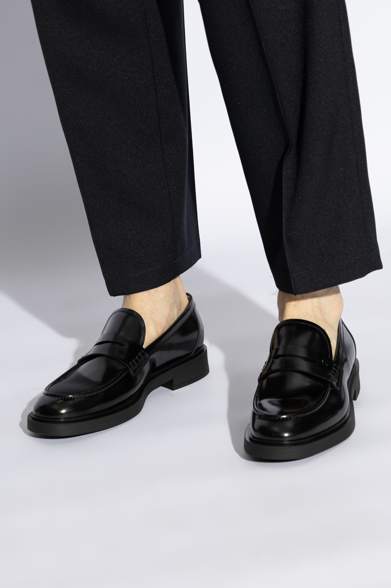 Gianvito Rossi Harris Polished-leather Penny Loafers In Black