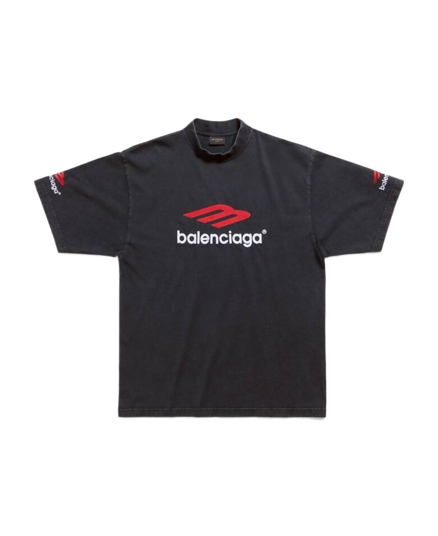 BALENCIAGA T-SHIRT 3B SPORTS ICON MEDIUM FIT IN NERO DÉLAVÉ