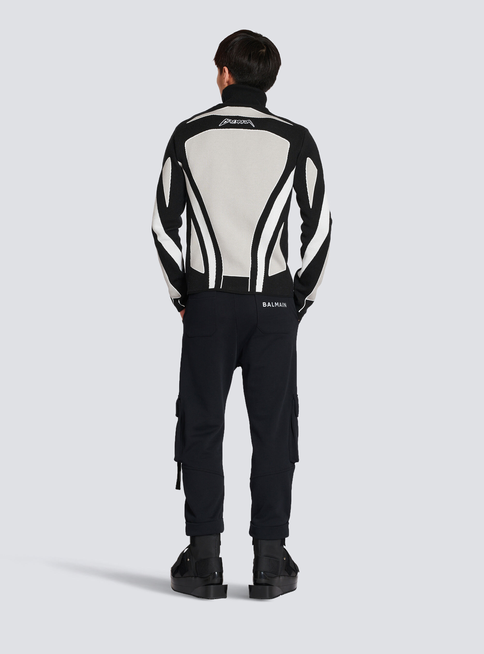 Balmain Colour-block Roll Neck Jumper In Black