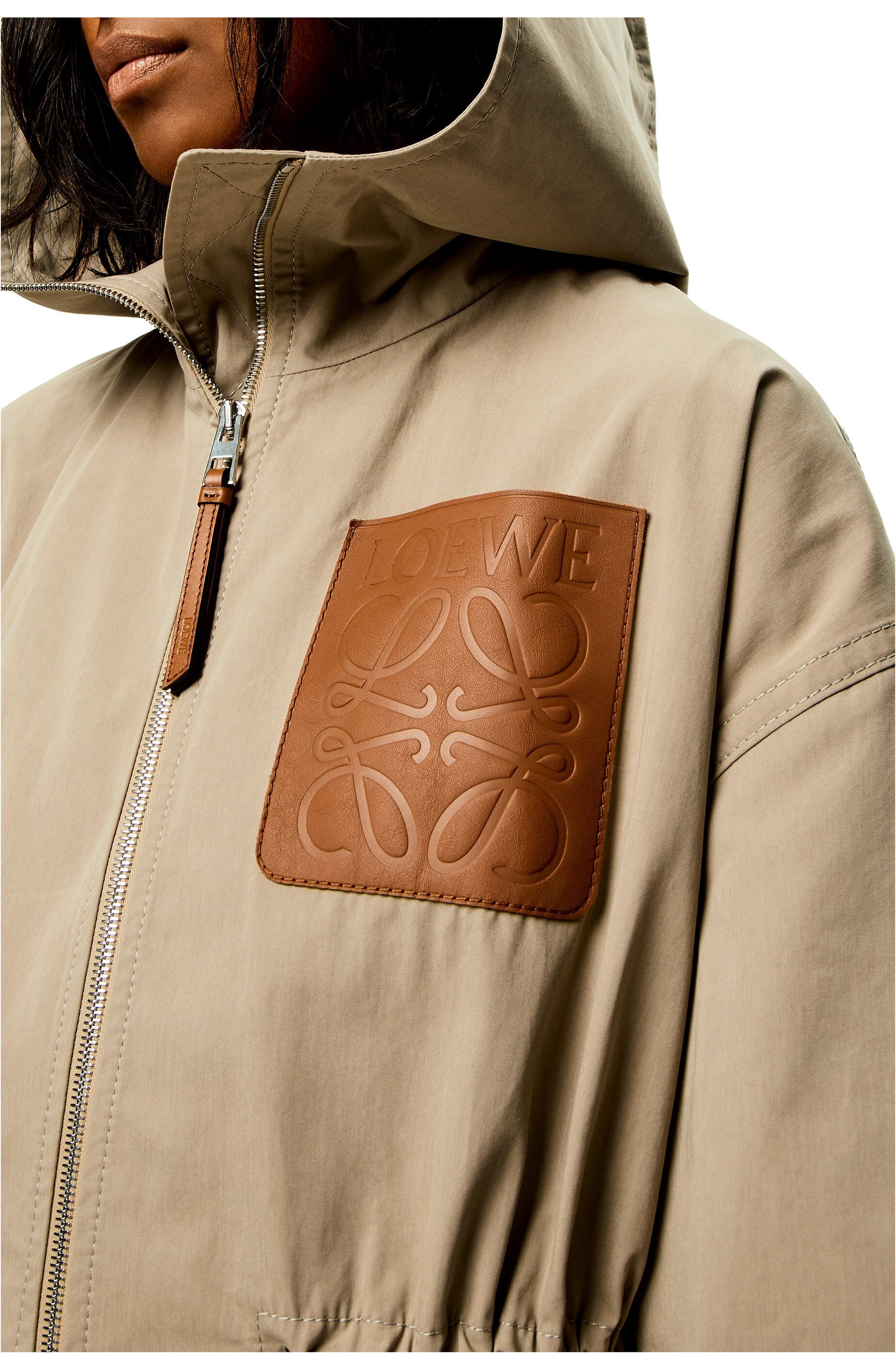 Loewe Hooded Jacket In Cotton In Brown