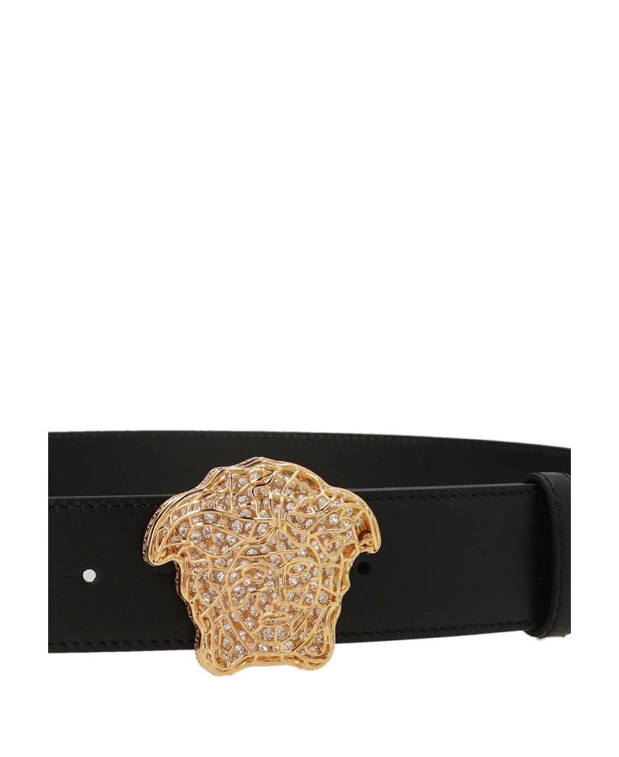 Versace La Medusa Leather Belt Man Belt Black Size 39.5 Calfskin In Black