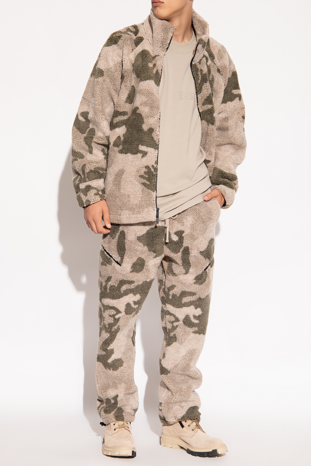 Essentials Fear Of God Camouflage Printed Fleece Trousers In Nude