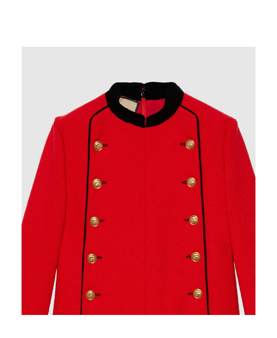 Gucci Velvet-trimmed Retro-tweed Dress In Red