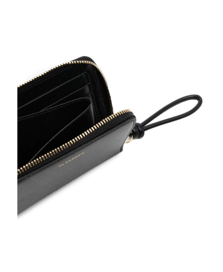 Jil Sander Leather Wallet Featuring Wrist Strap In Black