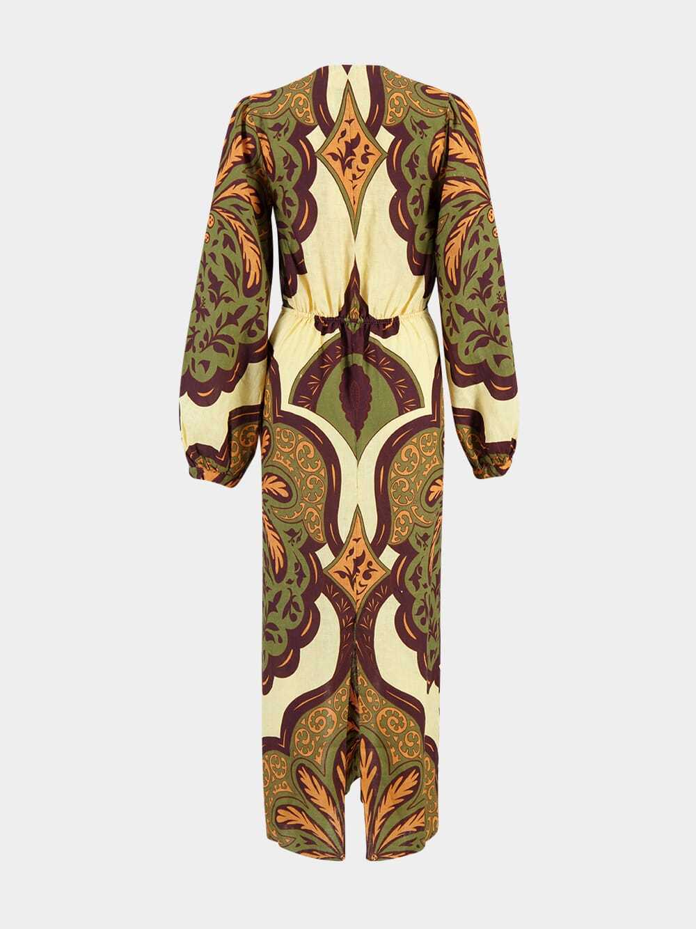 Johanna Ortiz Across Paradise Printed Linen Midi Dress In Brown