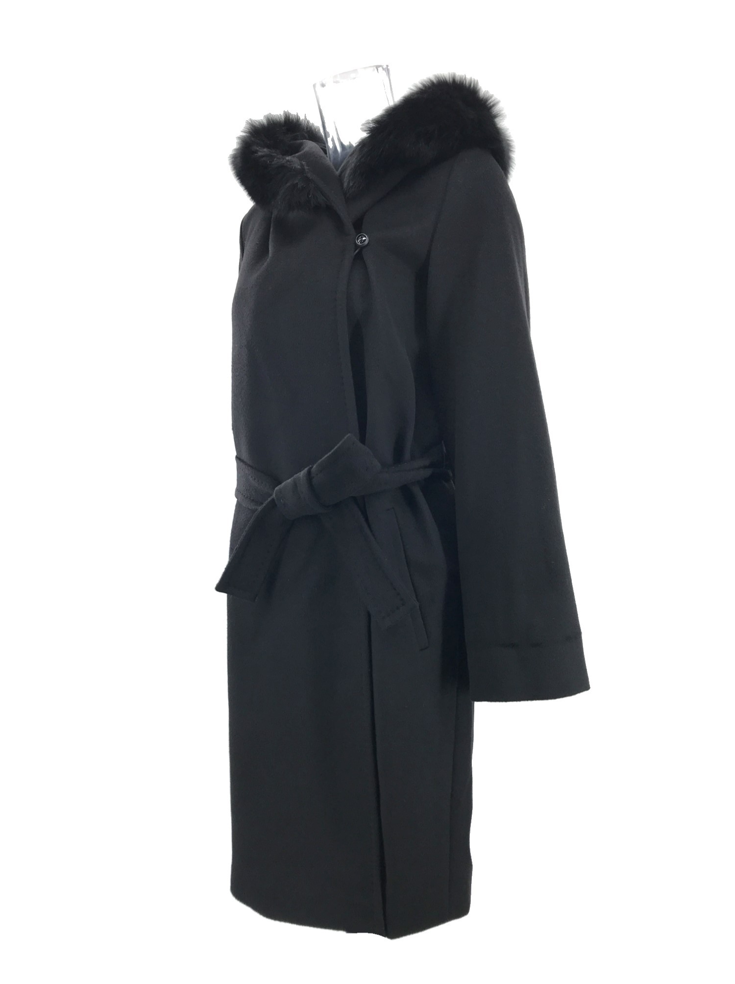 Max Mara Tie A Hooded Coat In Black