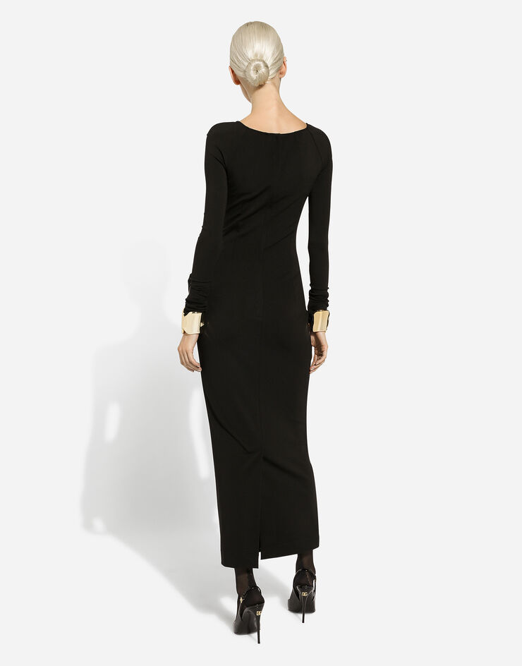 Dolce & Gabbana Long-sleeve Square-neck Midi Dress In Black