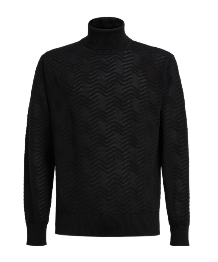 Missoni Rollkragenpullover Aus Wolle Mit Ton-in-ton-chevron In Black