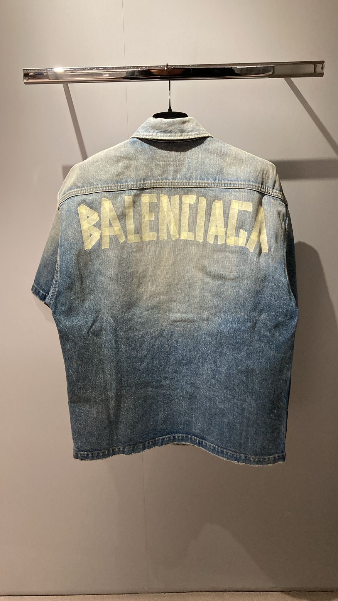 Balenciaga Short-sleeved Denim Shirt In Blue