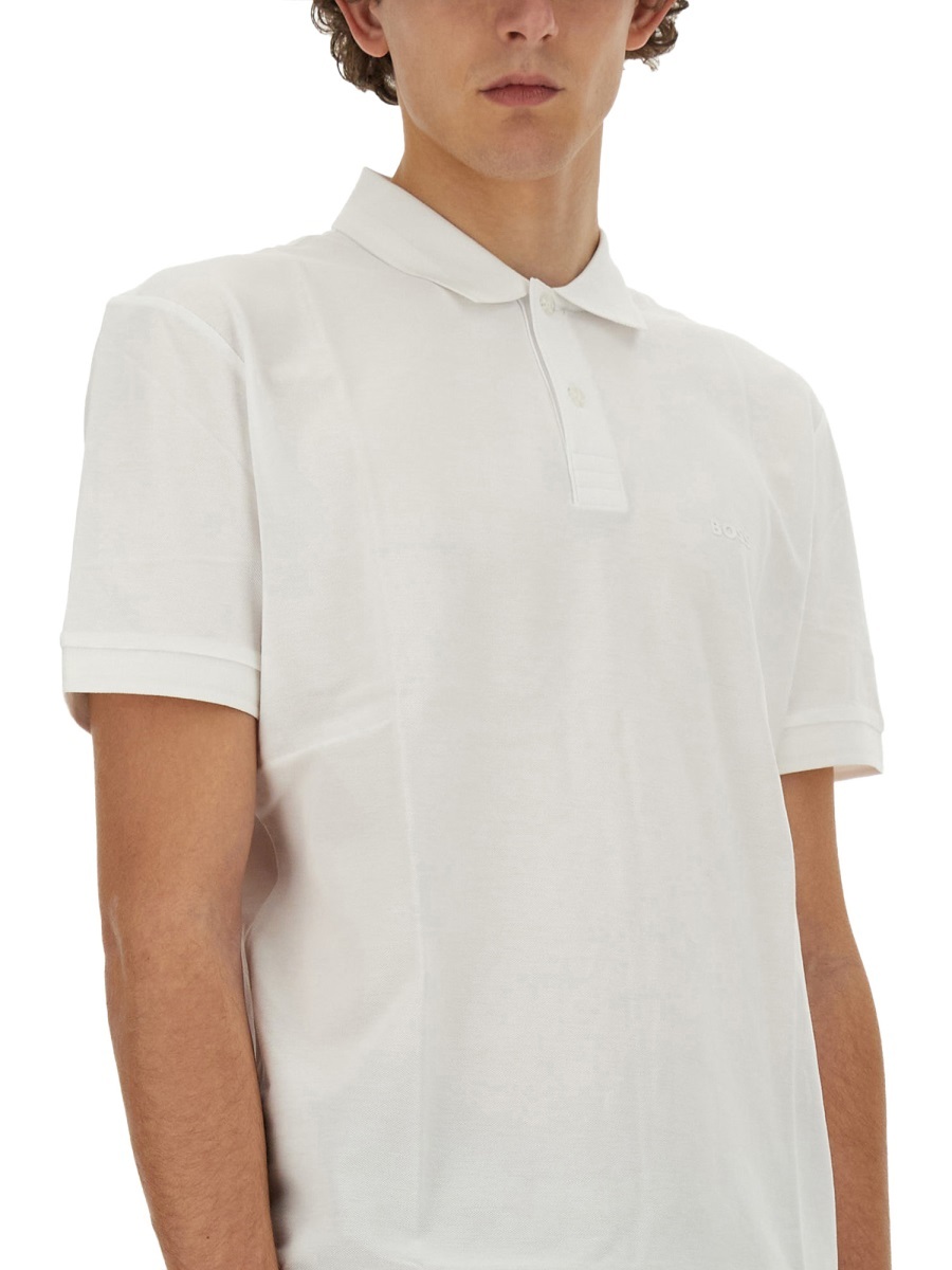 Hugo Boss Logo Pattern Polo Shirt In White