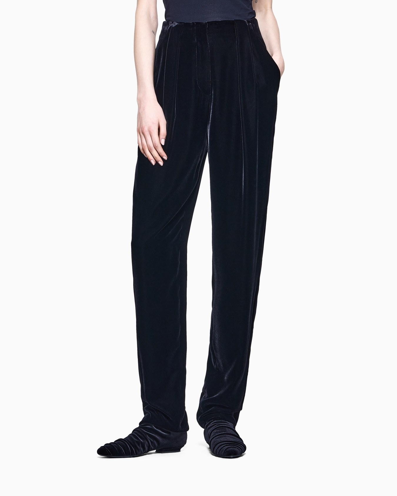 Giorgio Armani Darted Velvet Trousers In Black