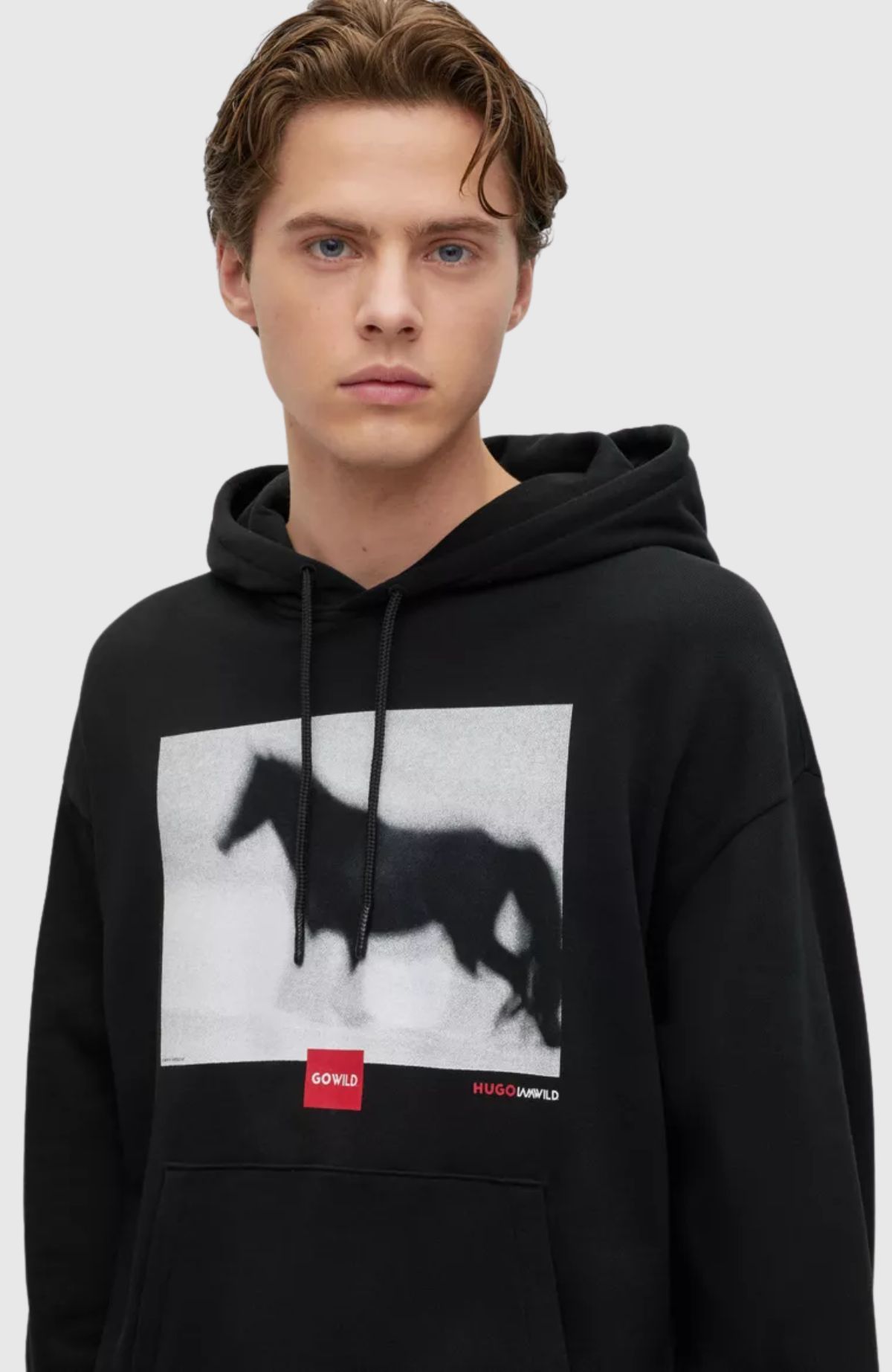 Hugo Boss Graphic-print Cotton Hoodie In Black