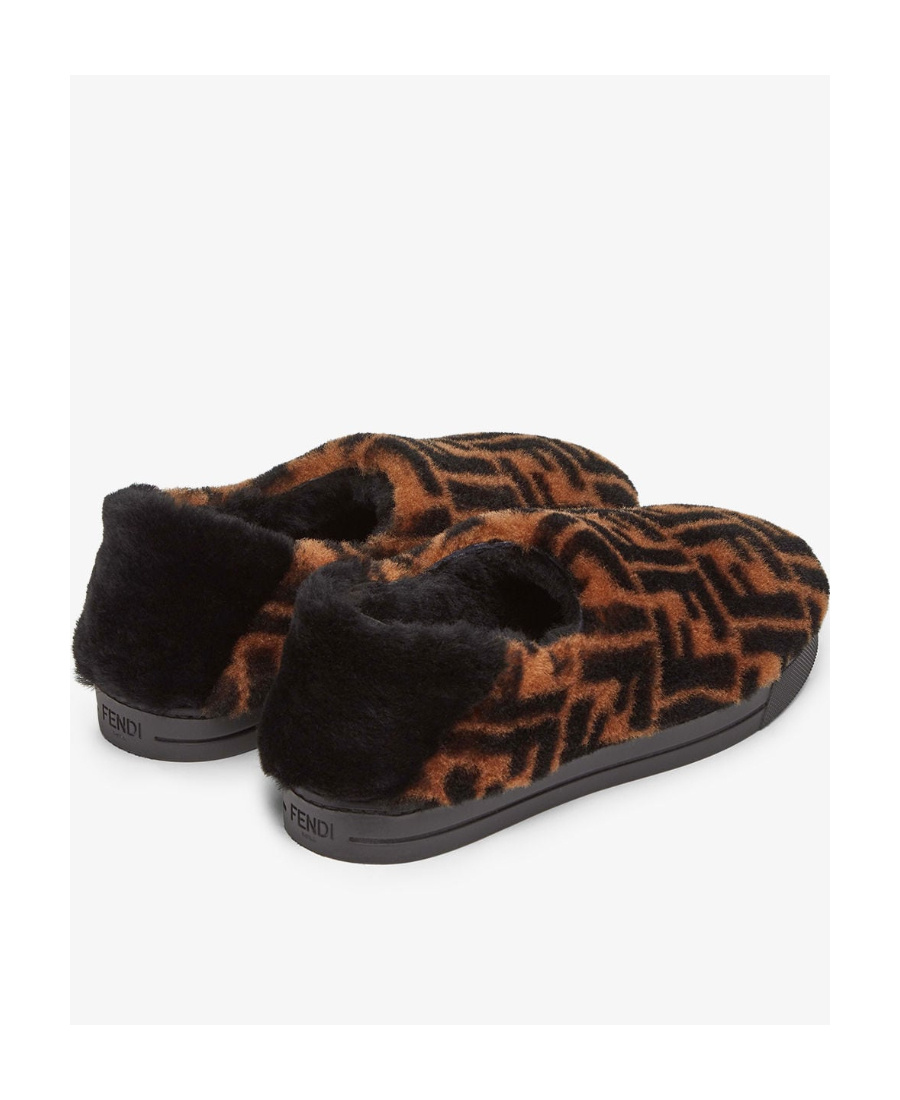 Fendi Junior Shoes In Sheepskin With Logo In Black