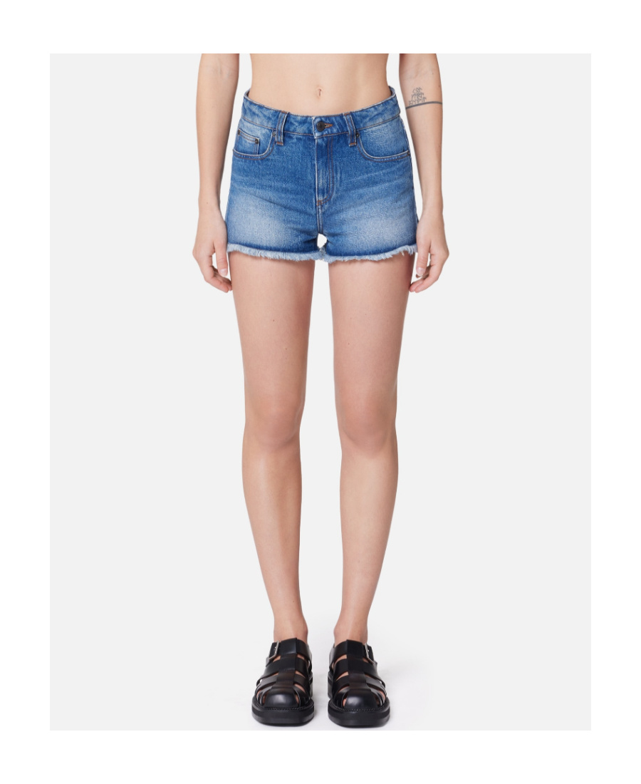 Ami Alexandre Mattiussi Frayed Denim Mini Shorts In Blue