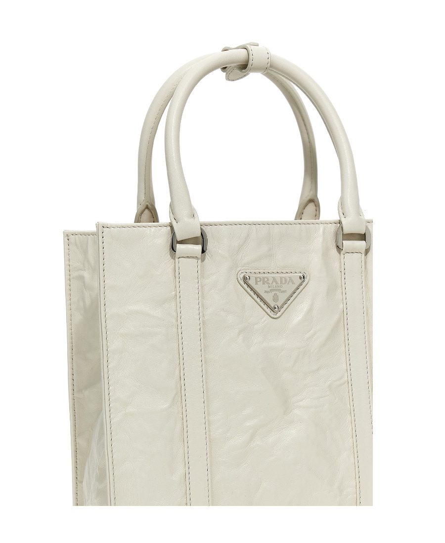 Prada Antique Nappa Leather Tote Bag In White