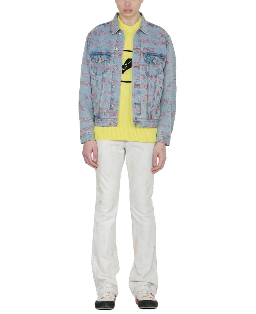 We11 Done All-over Logo Print Denim Jacket In Blue