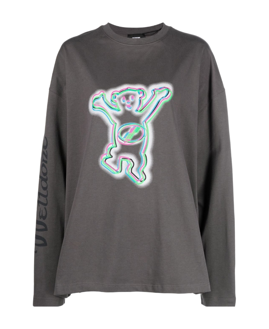 We11 Done Grey Colourful Teddy Print Long Sleeve Cotton T-shirt In Black