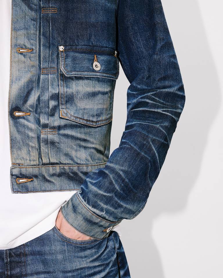 Kenzo Slim Pleated Trucker In Jacket In Japanese Denim In Blue