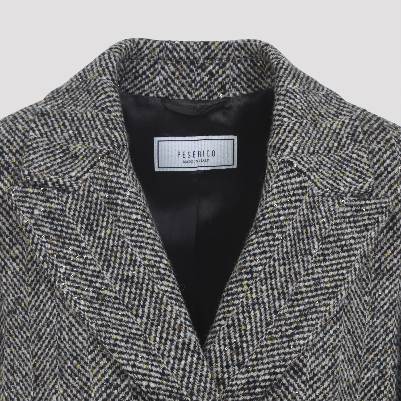 Peserico Textured Herringbone Mid-length Coat With Notched Lapel In Gray