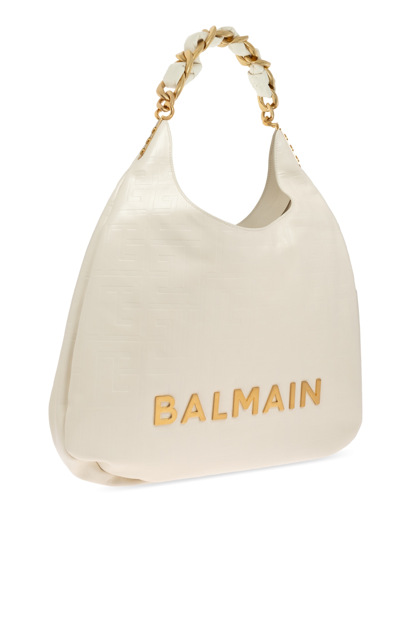 BALMAIN 1945 SOFT HOBO BAG IN EMBOSSED CRINKLED CALFSKIN WITH A PB LABYRINTH MONOGRAM