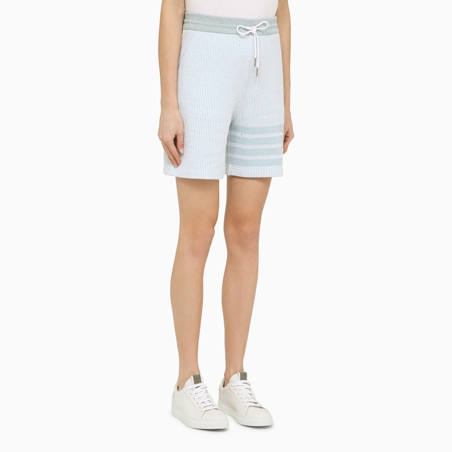 Thom Browne Light Blue Striped Cotton Bermuda Shorts Women In White