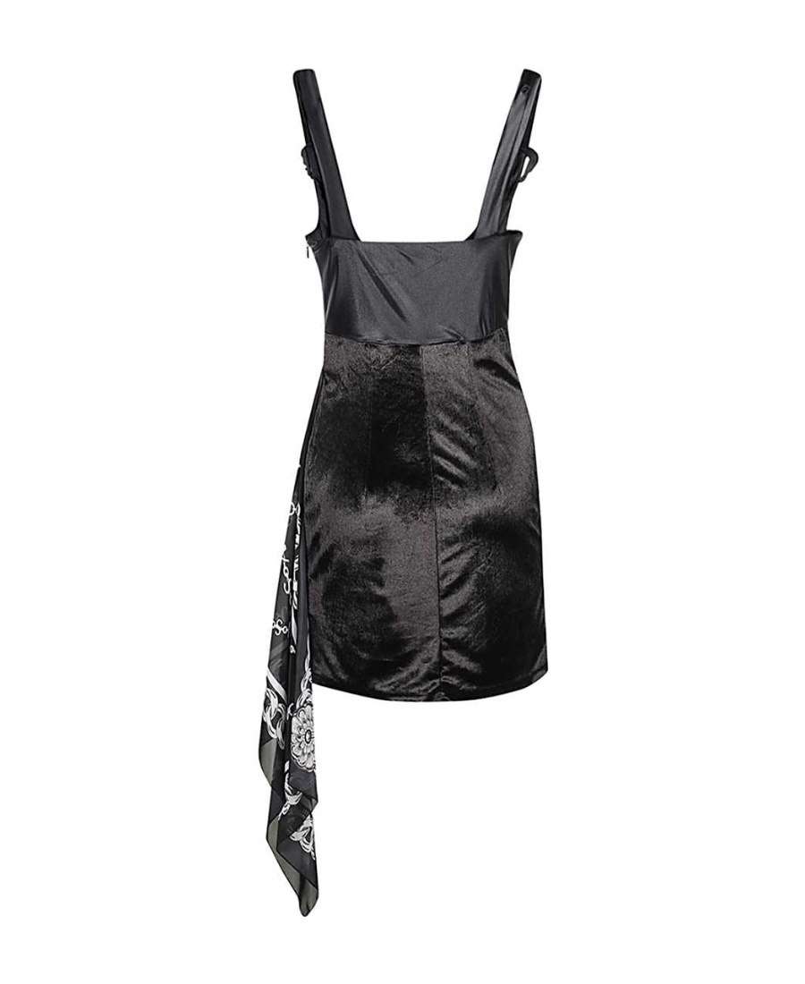 Versace Jeans Chain Link-print Scarf-detail Minidress In Black