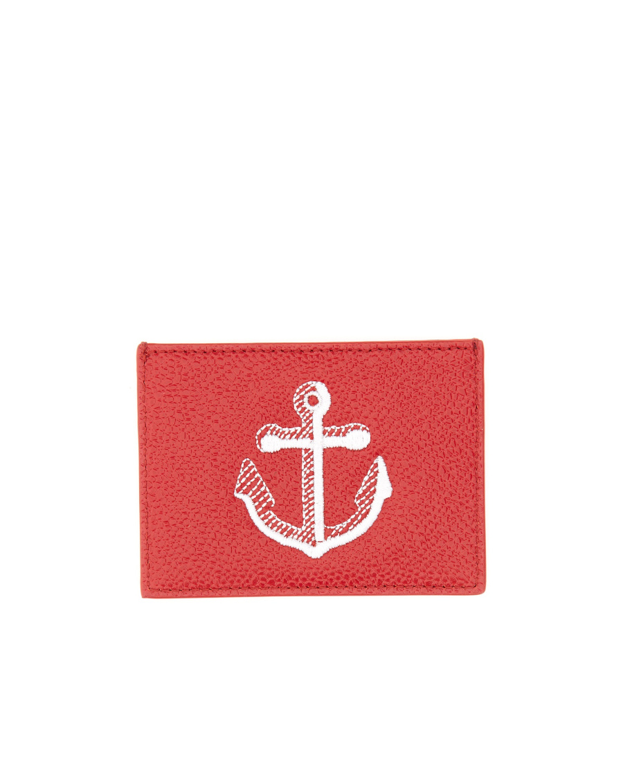 Thom Browne Pebbled-leather Card Holder In Red