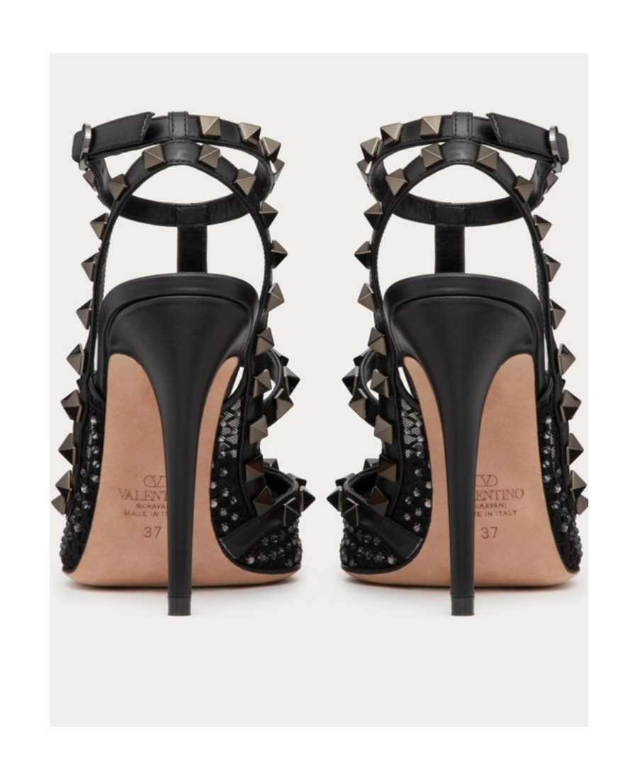 Shop Valentino Rockstud Mesh Pump With Crystals And Straps 100mm In Black