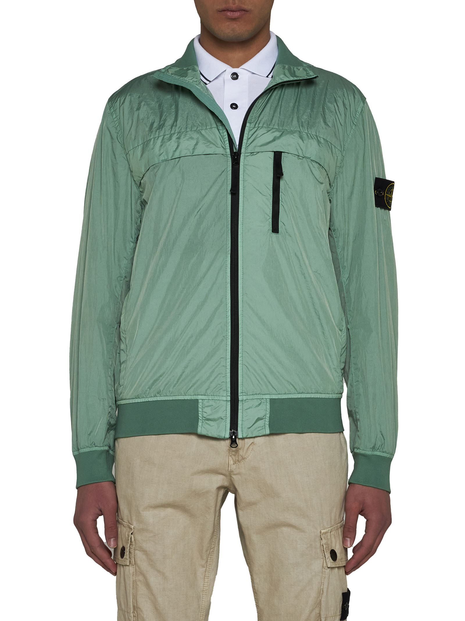 Stone Island Compass-badge Crinkled Bomber Jacket In Green