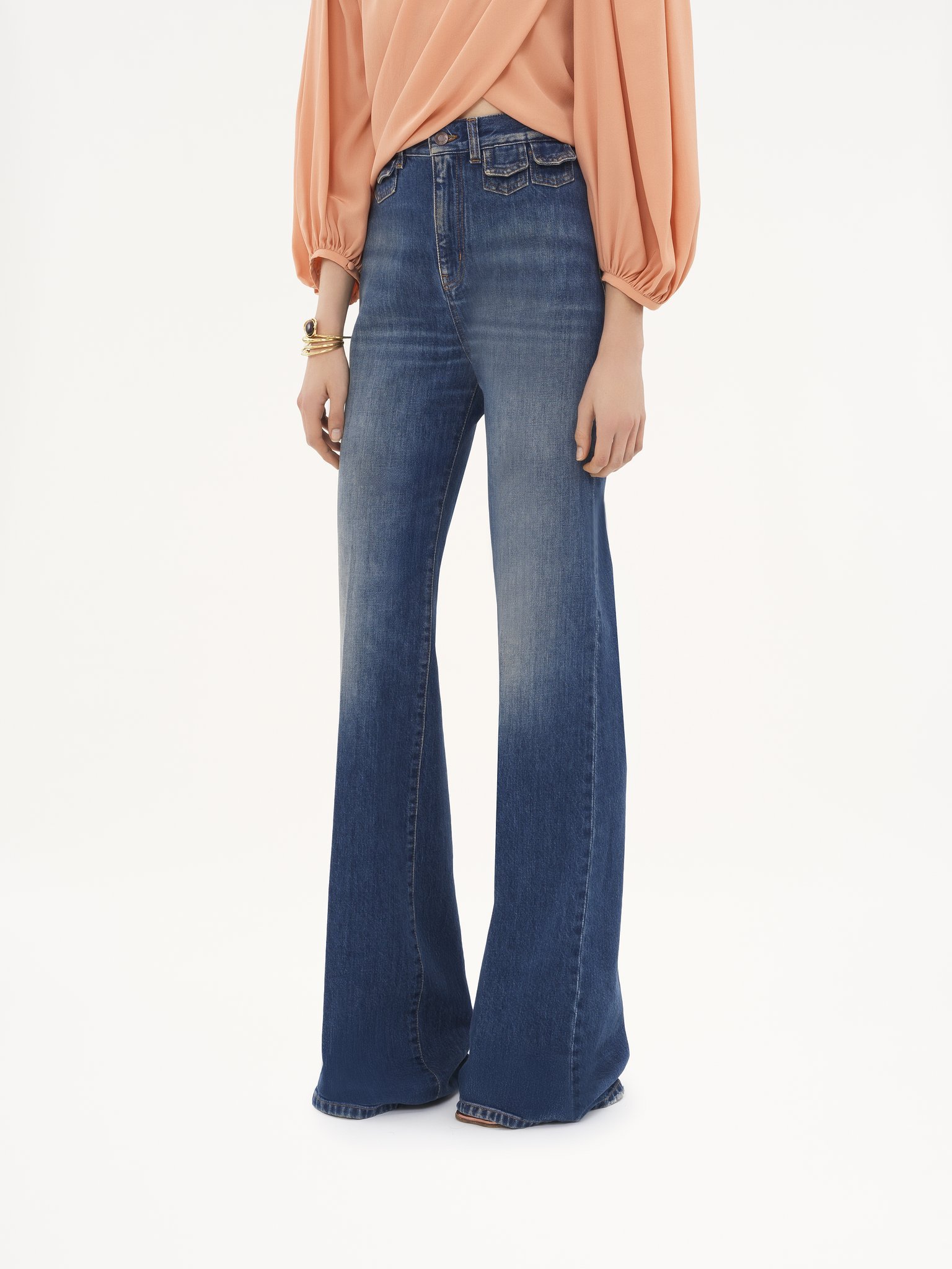 Chloé High-waisted Flared Jeans With Flap Pockets In Classic Navy Blue