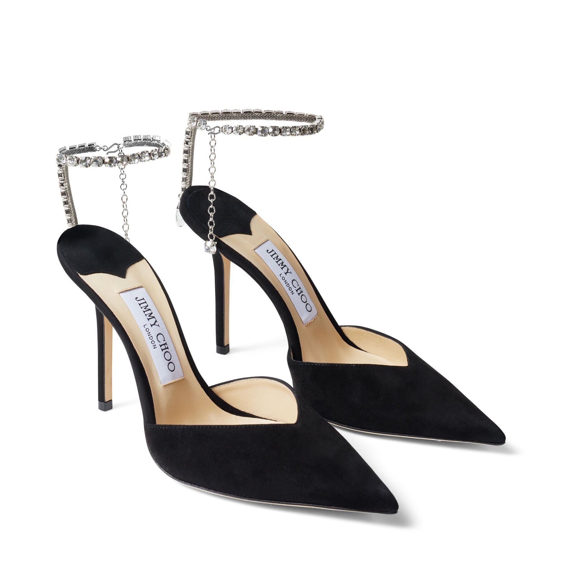 Jimmy Choo Black Black 85 Mm Saeda Decollete Heels In Black Crystal