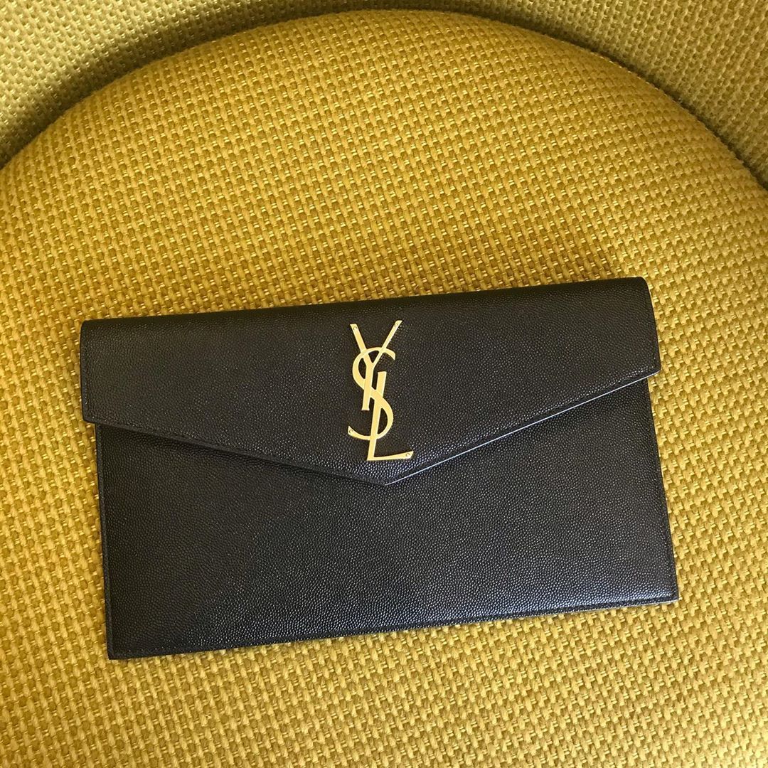 Saint Laurent Medium Monogram Plaque Pouch In Black