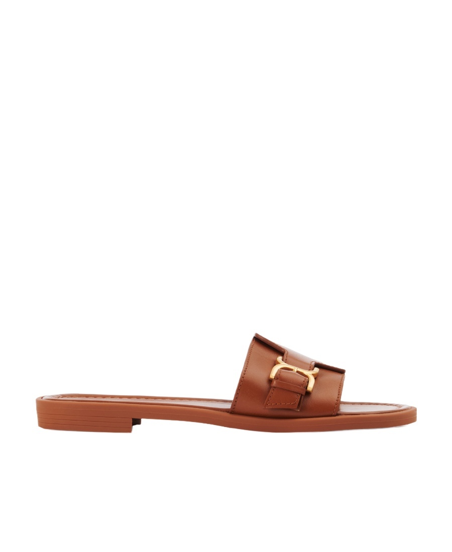 Chloé Marcie Leather Flat Sandals In Brown