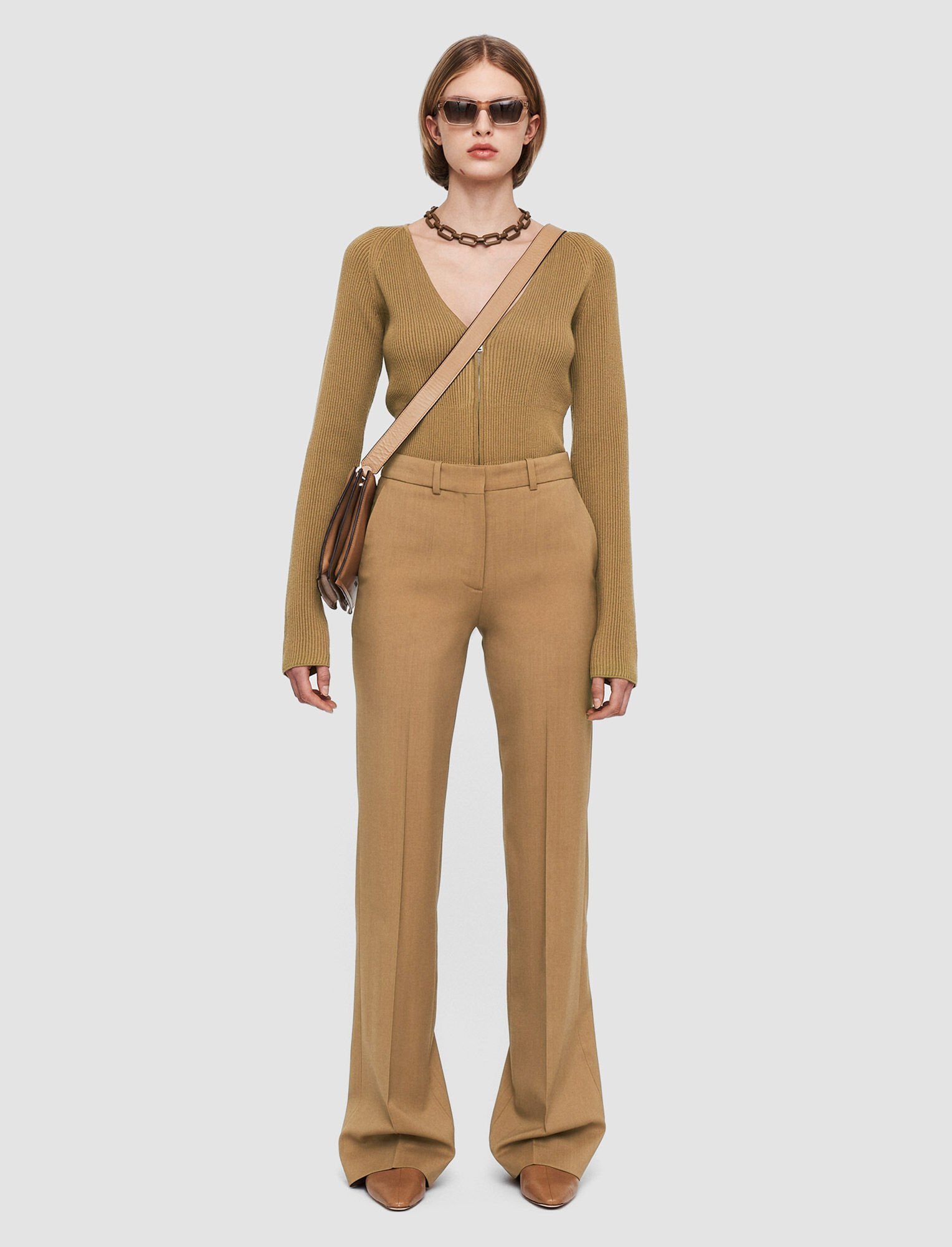 Shop Joseph Straight-leg Virgin-wool Trousers In Brown