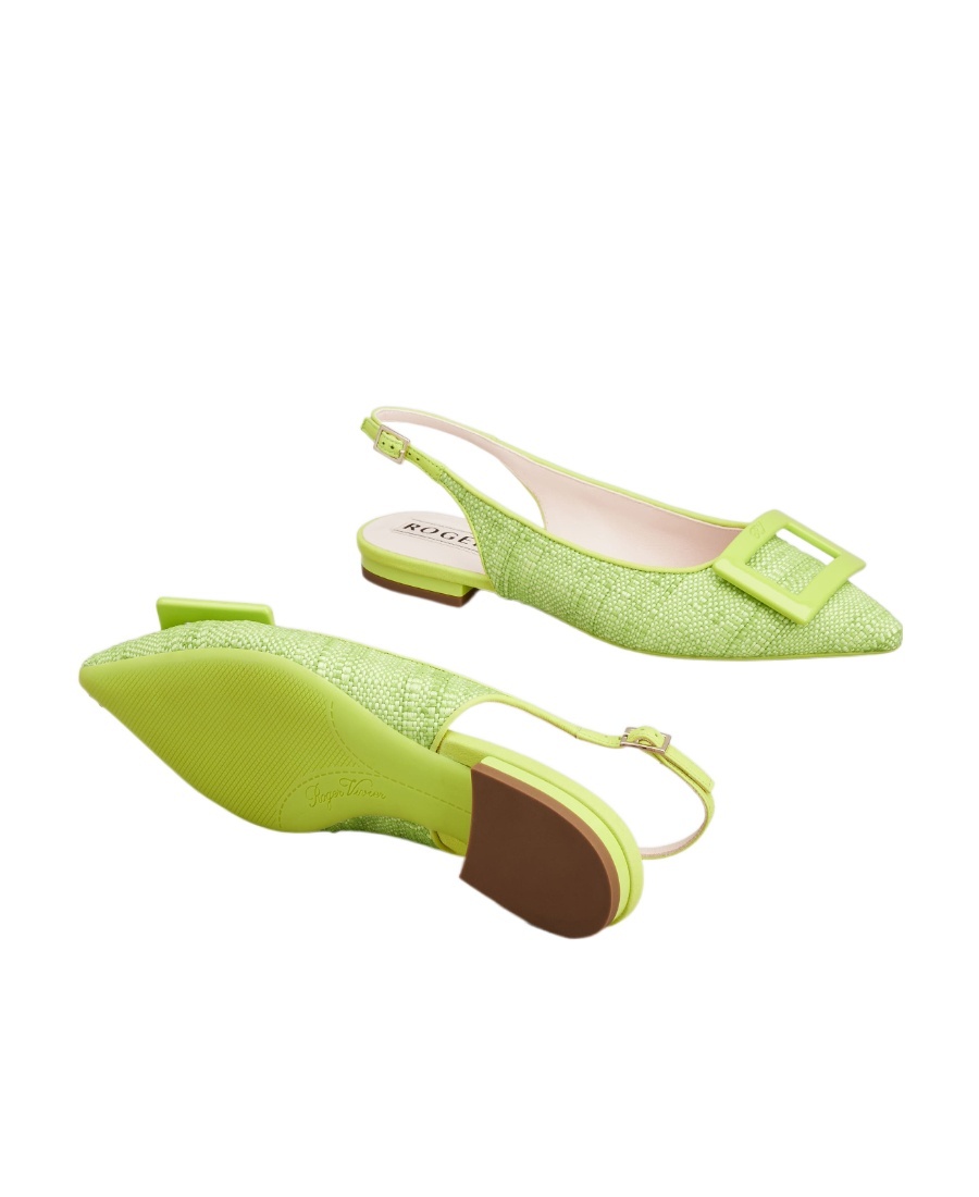 Roger Vivier Gomettine Buckle Slack-down Ballet Shoes In Green