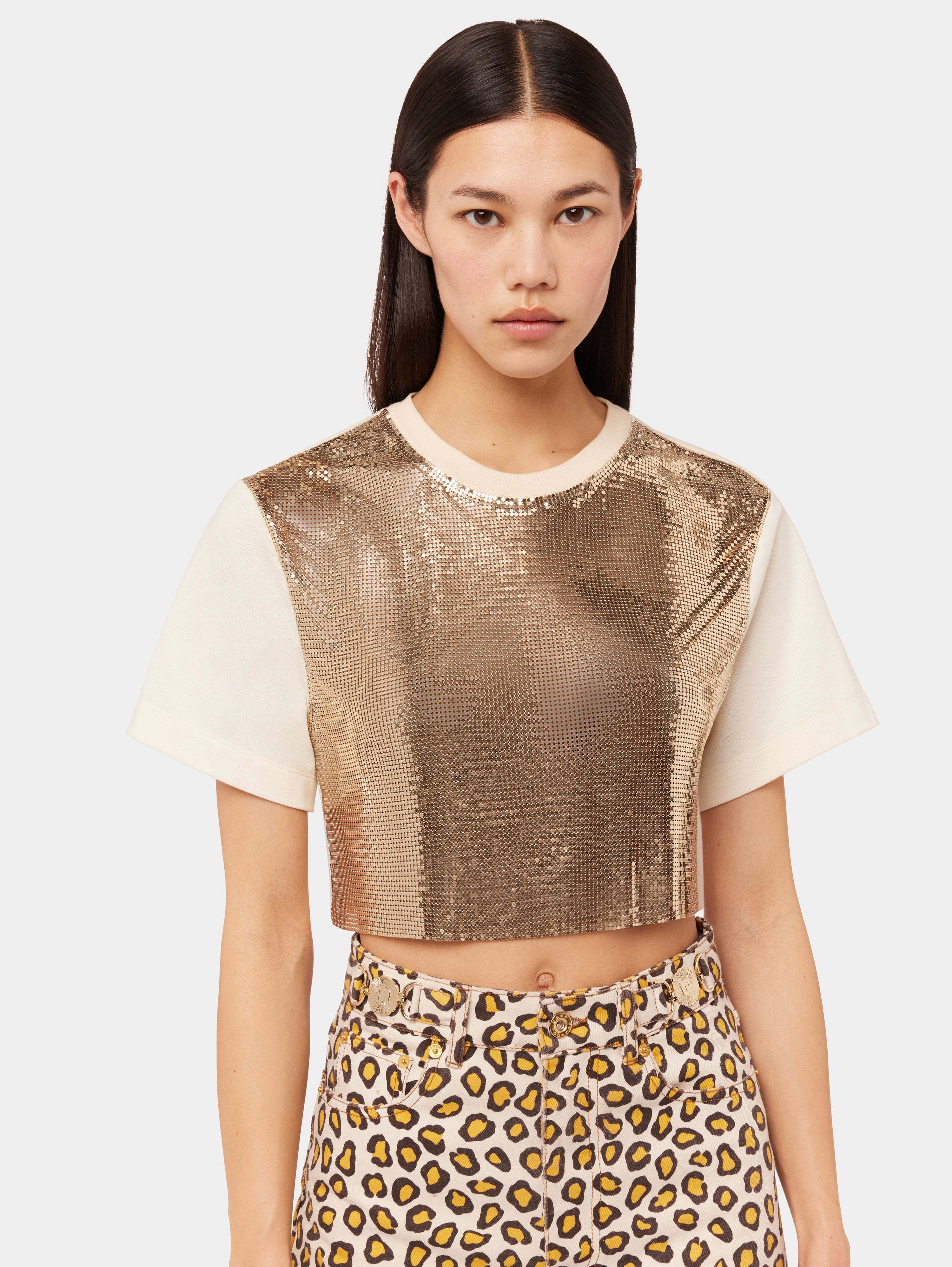 RABANNE CHAINMAIL-PANEL CROPPED T-SHIRT