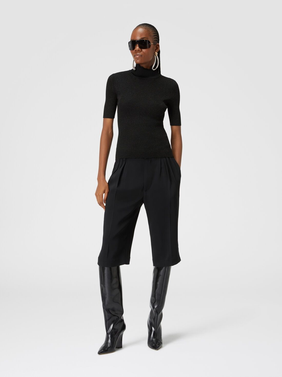 Missoni Short-sleeved Turtleneck In Glitter-effect Viscose In Black