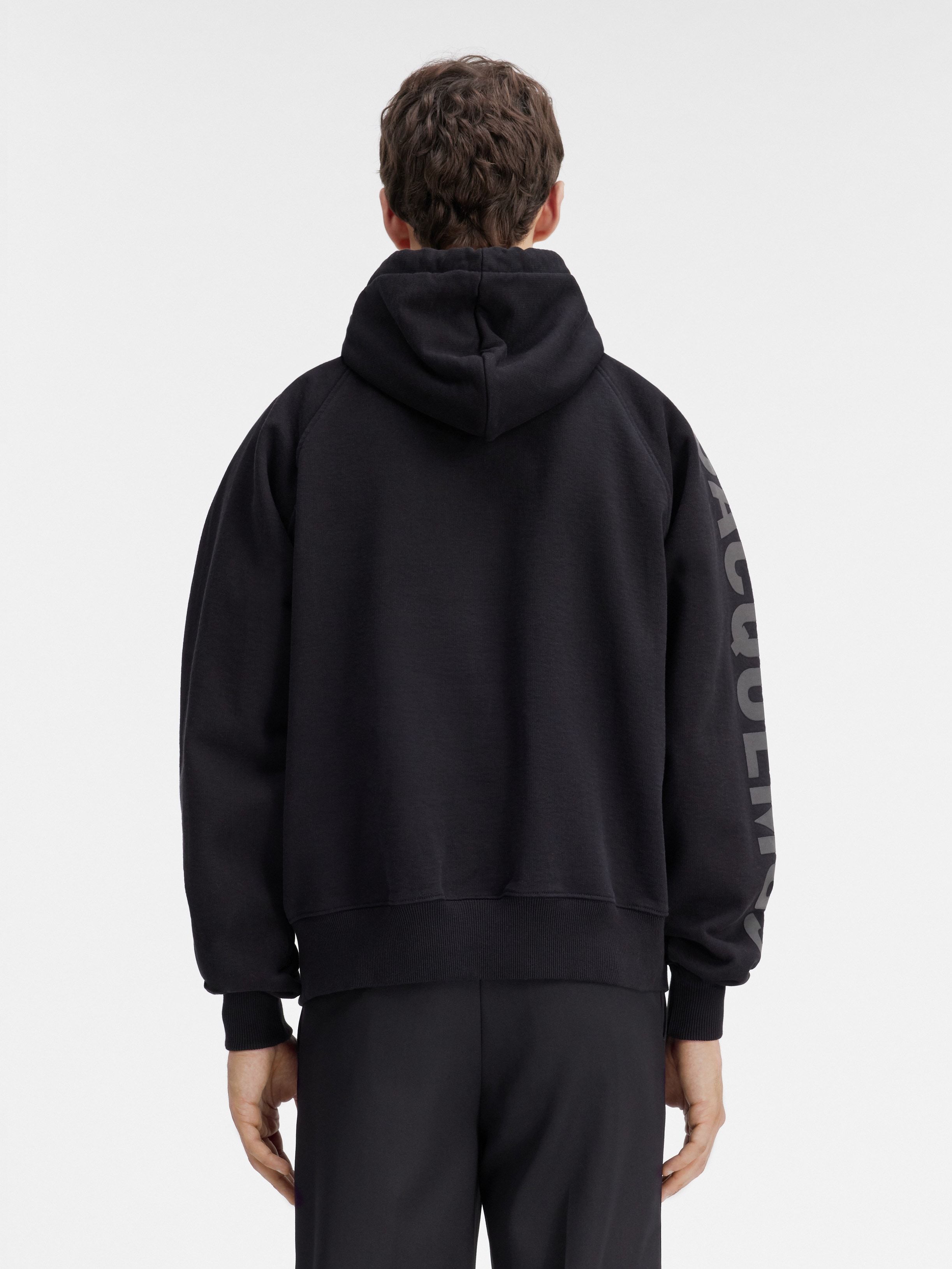 Jacquemus Hooded Typo Sweatshirt With Logoed Sleeve In Black