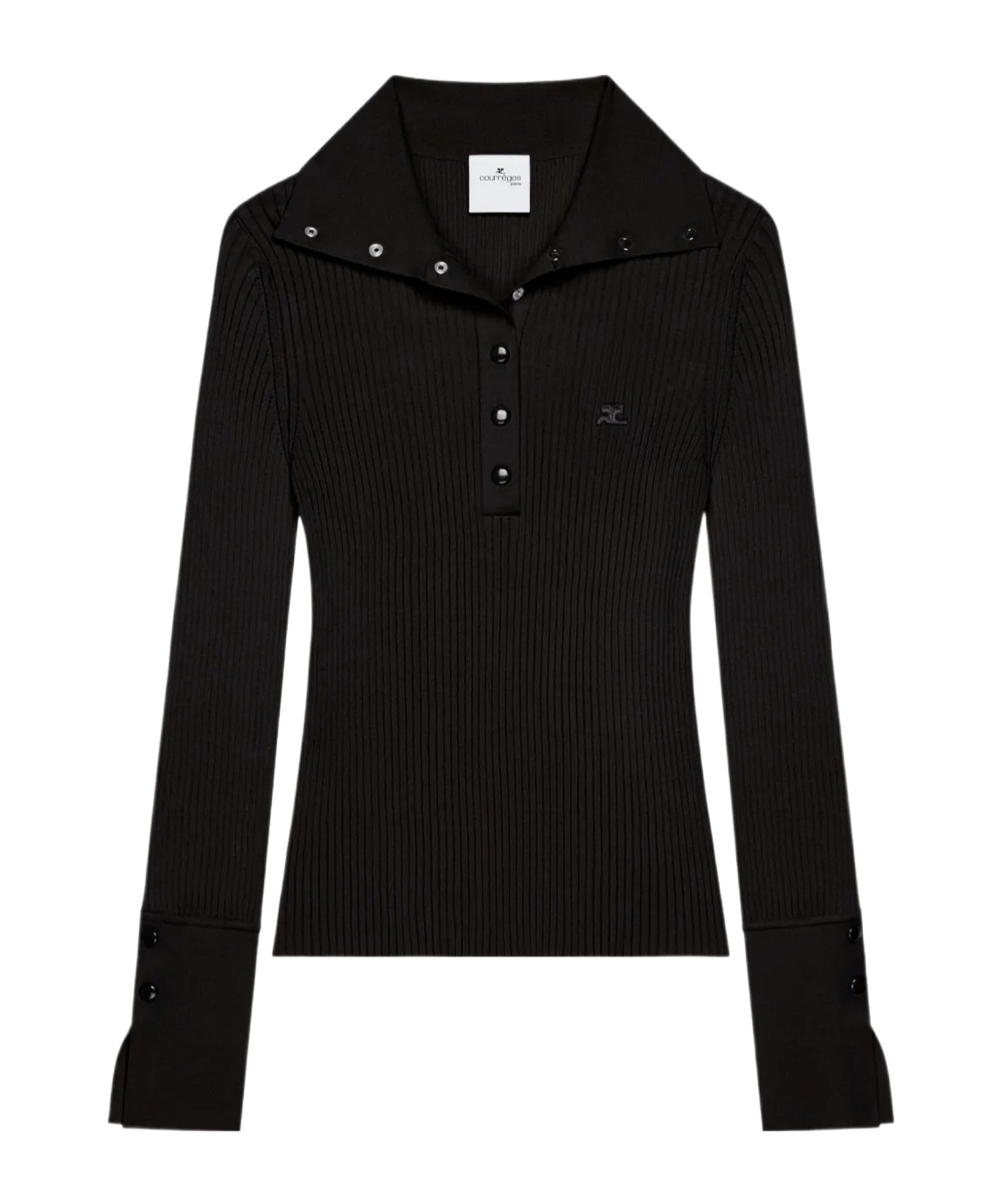 Courrèges Geripptes Poloshirt In Black