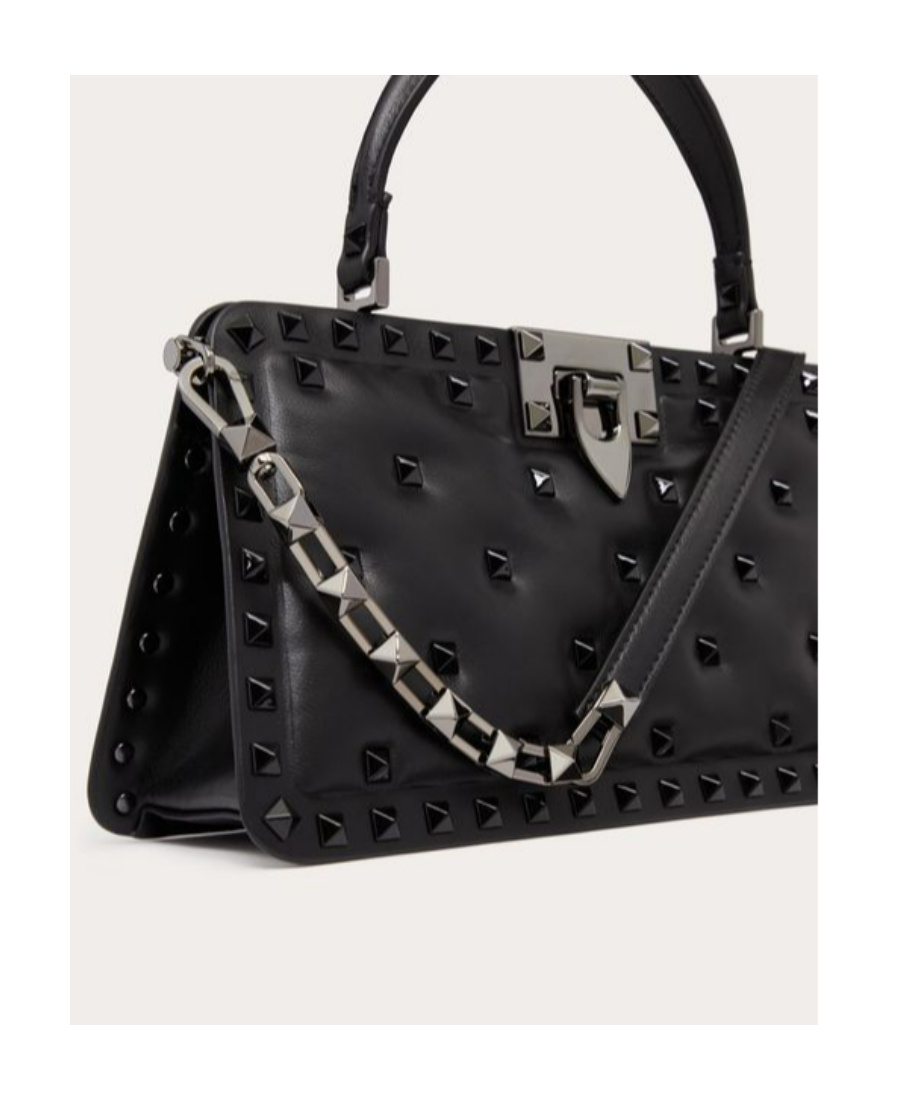 Valentino Rockstud Padded Nappa Handbag In Black