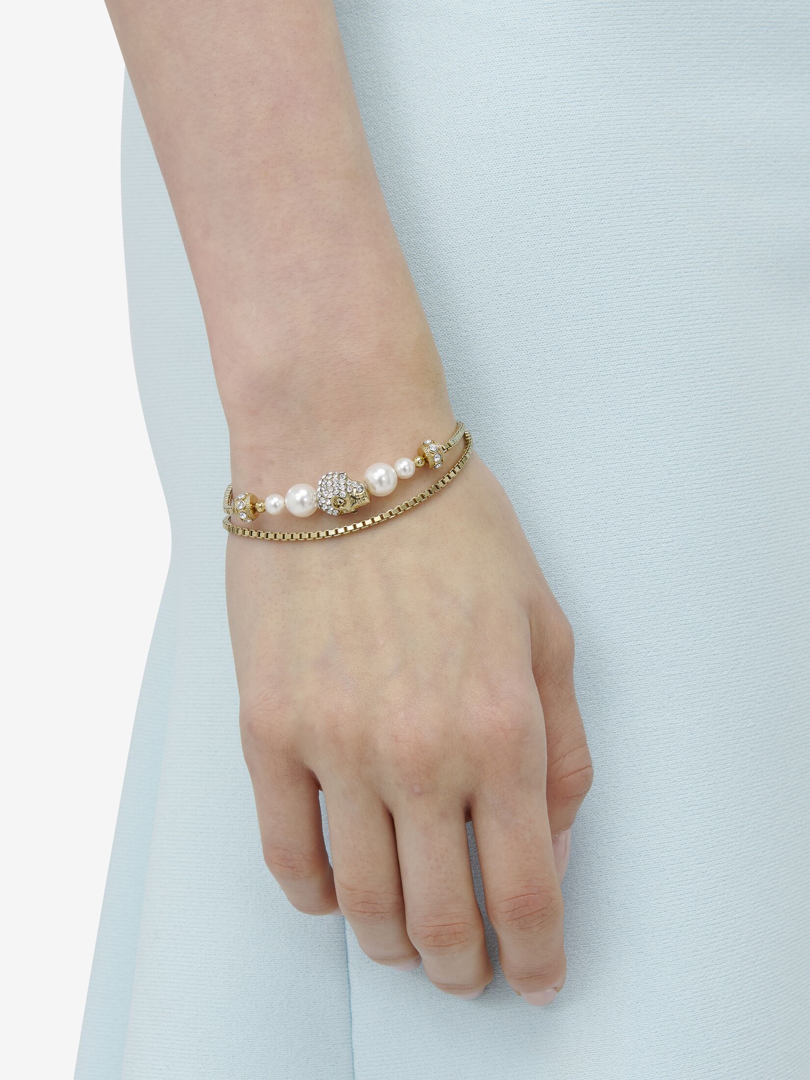 Alexander Mcqueen Skull And Pearl Chain Bracelet