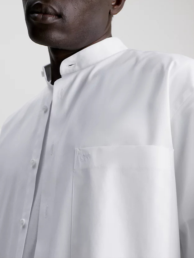 Calvin Klein Button Shirt With Standing Collar In White
